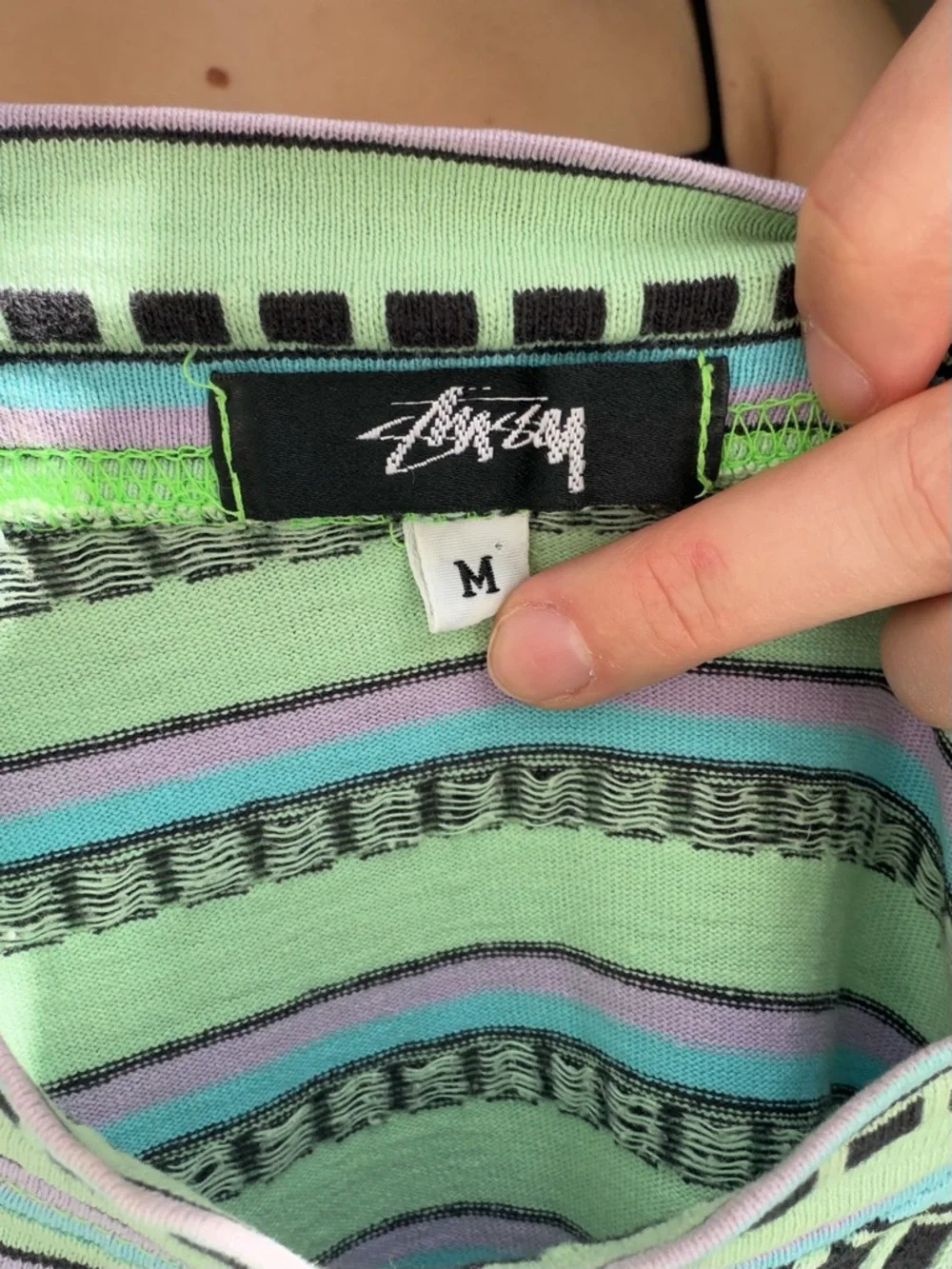 Vintage Stussy Mint Green Striped Mock Neck Tee - Picture 3 of 3